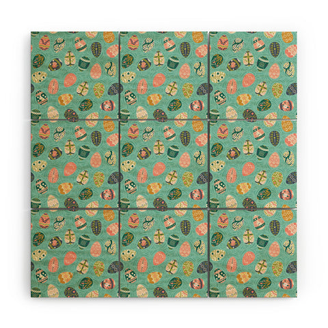 Lathe & Quill Floral Easter Eggs Aqua Wood Wall Mural
