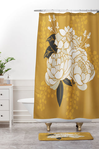 Lathe & Quill Glam Florals Gold Shower Curtain And Mat