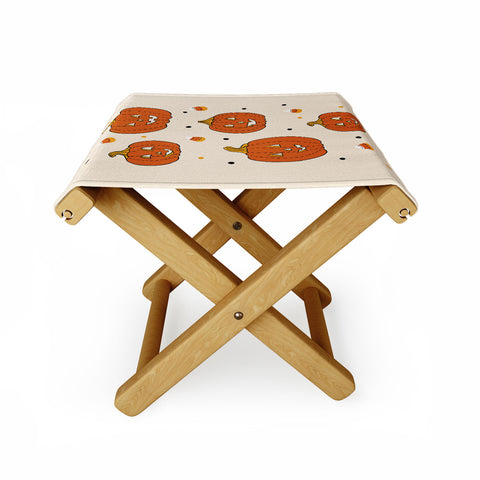 Lathe & Quill Happy Pumpkins Beige Folding Stool