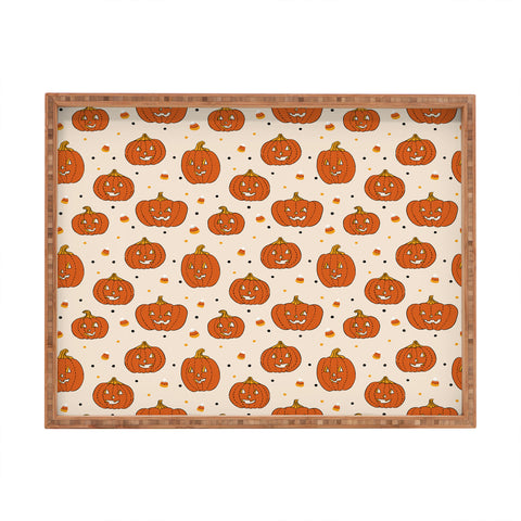 Lathe & Quill Happy Pumpkins Beige Rectangular Tray