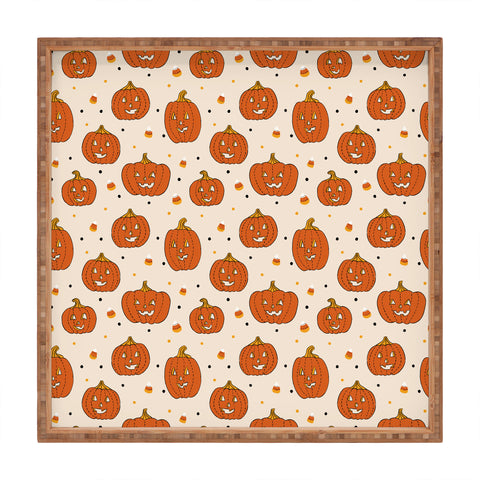 Lathe & Quill Happy Pumpkins Beige Square Tray