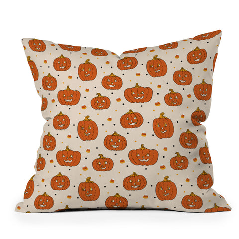 Lathe & Quill Happy Pumpkins Beige Outdoor Throw Pillow
