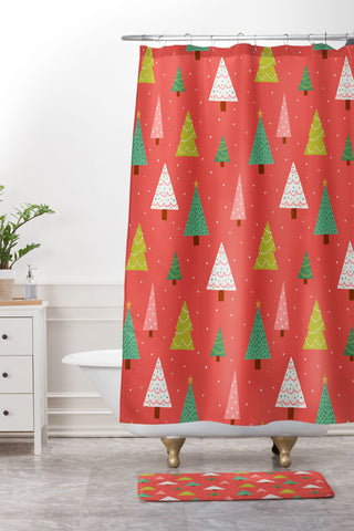 Lathe & Quill Holly Jolly Trees Shower Curtain And Mat