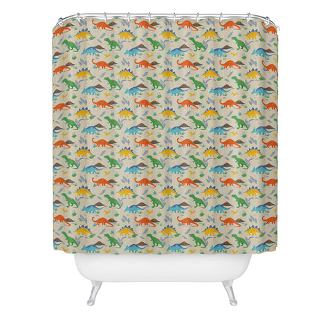 Lathe & Quill Jurassic Dinosaurs in Primary Shower Curtain