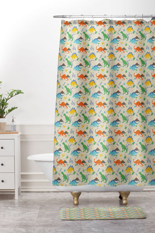 Lathe & Quill Jurassic Dinosaurs in Primary Shower Curtain And Mat