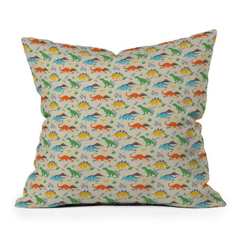 Lathe & Quill Jurassic Dinosaurs in Primary Throw Pillow
