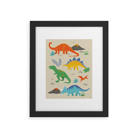 Lathe & Quill Jurassic Dinosaurs in Primary Framed Art Print