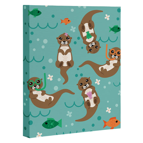 Lathe & Quill Kawaii Otters Playing Underwater Art Canvas