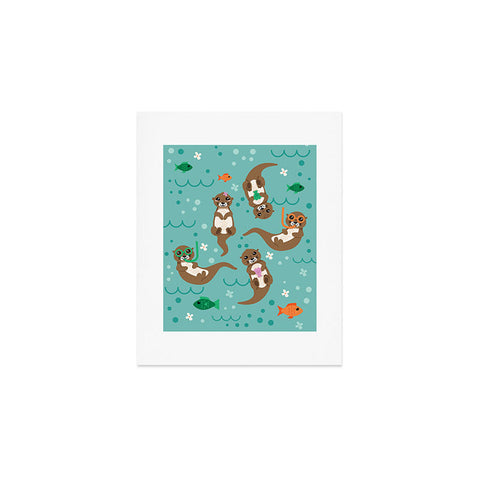 Lathe & Quill Kawaii Otters Playing Underwater Art Print