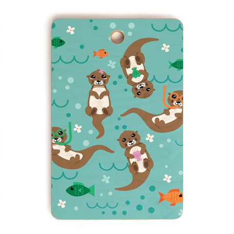 Lathe & Quill Kawaii Otters Playing Underwater Cutting Board Rectangle