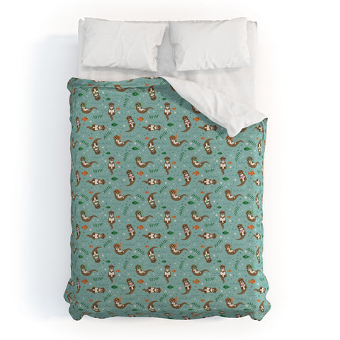 Lathe & Quill Kawaii Otters Playing Underwater Duvet Cover