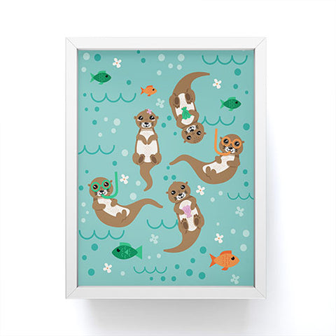 Lathe & Quill Kawaii Otters Playing Underwater Framed Mini Art Print