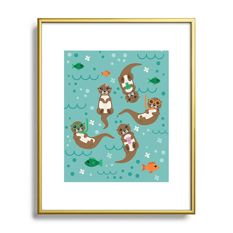 Lathe & Quill Kawaii Otters Playing Underwater Metal Framed Art Print