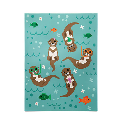 Lathe & Quill Kawaii Otters Playing Underwater Poster