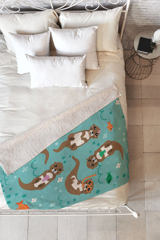 Lathe & Quill Kawaii Otters Playing Underwater Fleece Throw Blanket