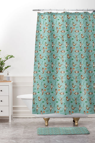 Lathe & Quill Kawaii Otters Playing Underwater Shower Curtain And Mat