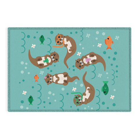Lathe & Quill Kawaii Otters Playing Underwater Outdoor Rug