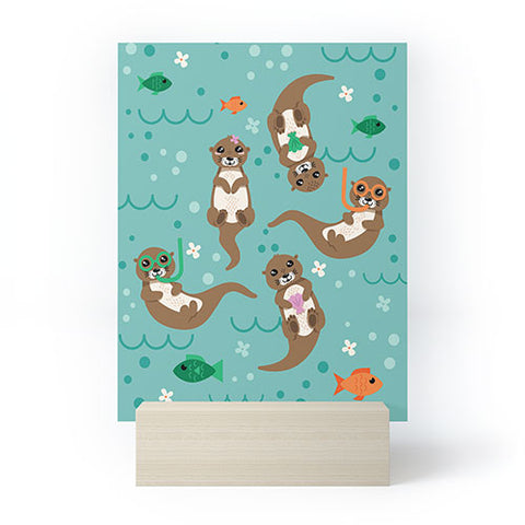 Lathe & Quill Kawaii Otters Playing Underwater Mini Art Print