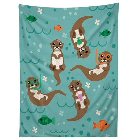 Lathe & Quill Kawaii Otters Playing Underwater Tapestry