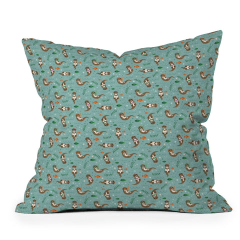 Lathe & Quill Kawaii Otters Playing Underwater Throw Pillow
