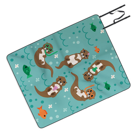Lathe & Quill Kawaii Otters Playing Underwater Picnic Blanket