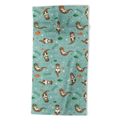Lathe & Quill Kawaii Otters Playing Underwater Beach Towel