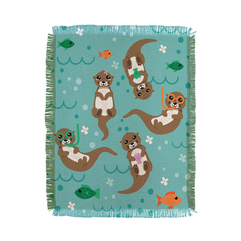 Lathe & Quill Kawaii Otters Playing Underwater Throw Blanket