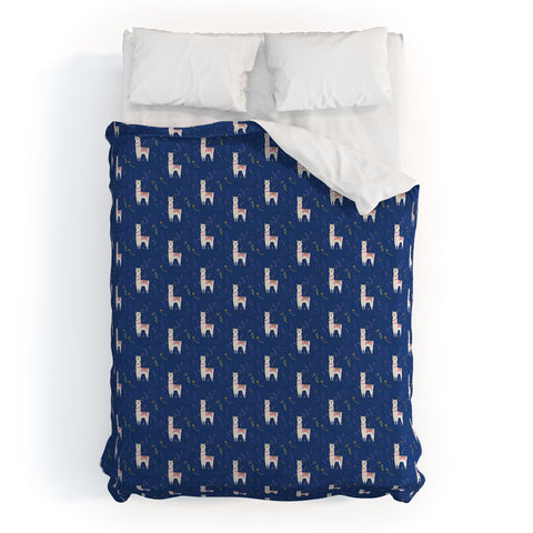 Lathe & Quill Llama on Blue Duvet Cover