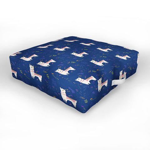 Lathe & Quill Llama on Blue Outdoor Floor Cushion