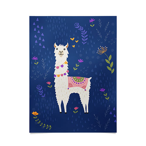 Lathe & Quill Llama on Blue Poster