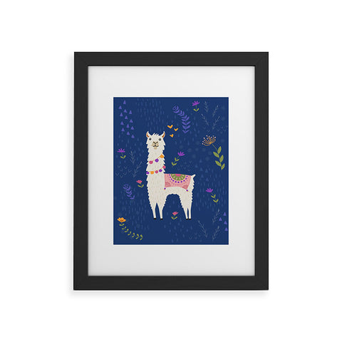 Lathe & Quill Llama on Blue Framed Art Print