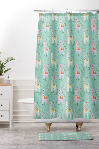 Lathe & Quill Llama Pattern Shower Curtain And Mat