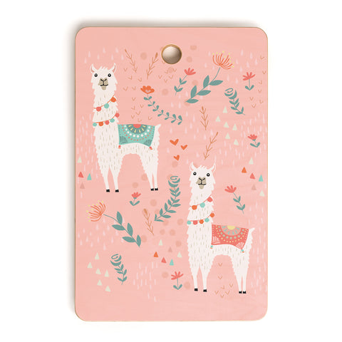 Lathe & Quill Lovely Llama on Pink Cutting Board Rectangle