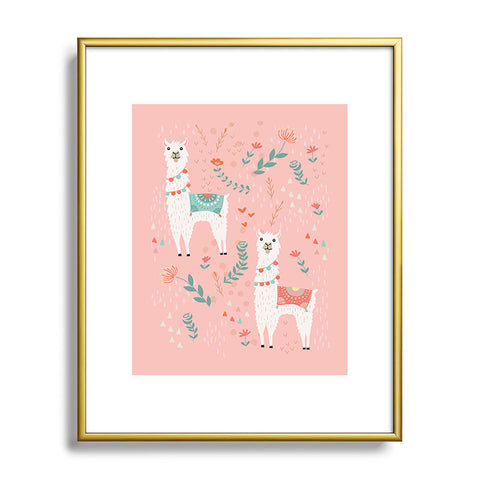 Lathe & Quill Lovely Llama on Pink Metal Framed Art Print
