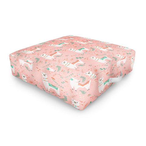 Lathe & Quill Lovely Llama on Pink Outdoor Floor Cushion
