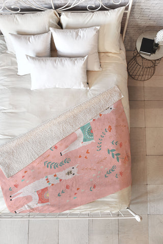 Lathe & Quill Lovely Llama on Pink Fleece Throw Blanket