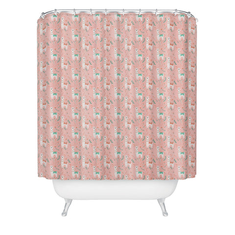 Lathe & Quill Lovely Llama on Pink Shower Curtain