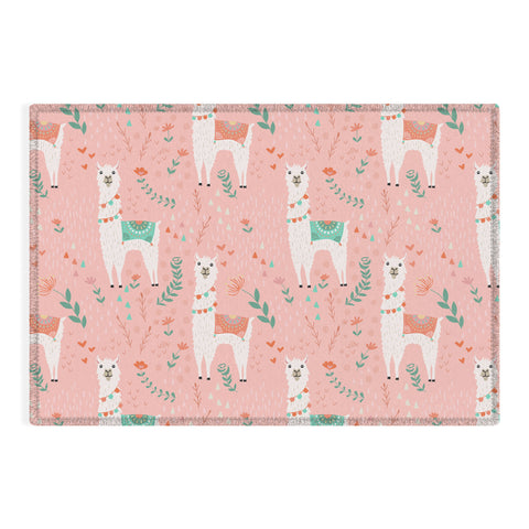Lathe & Quill Lovely Llama on Pink Outdoor Rug