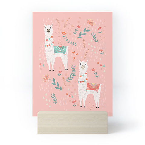 Lathe & Quill Lovely Llama on Pink Mini Art Print