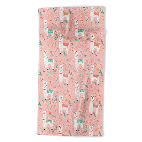 Lathe & Quill Lovely Llama on Pink Beach Towel