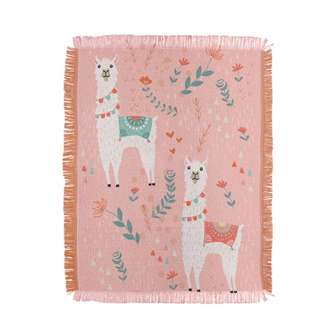Lathe & Quill Lovely Llama on Pink Throw Blanket