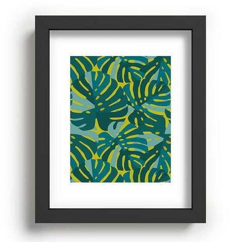 Lathe & Quill Monstera Leaves in Teal Recessed Framing Rectangle