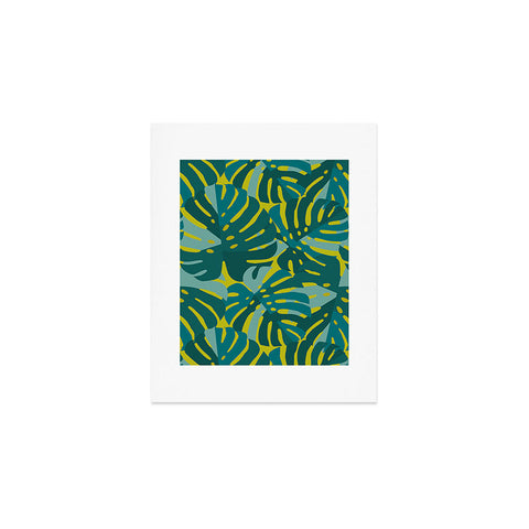 Lathe & Quill Monstera Leaves in Teal Art Print