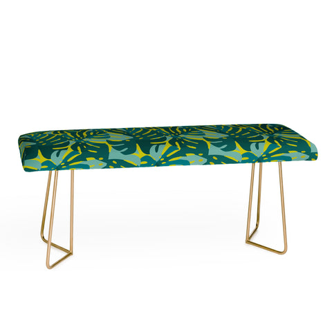 Lathe & Quill Monstera Leaves in Teal Bench