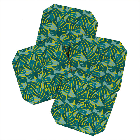 Lathe & Quill Monstera Leaves in Teal Coaster Set