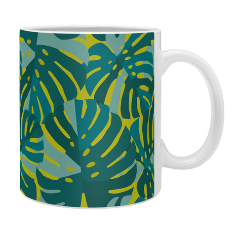 Lathe & Quill Monstera Leaves in Teal Coffee Mug