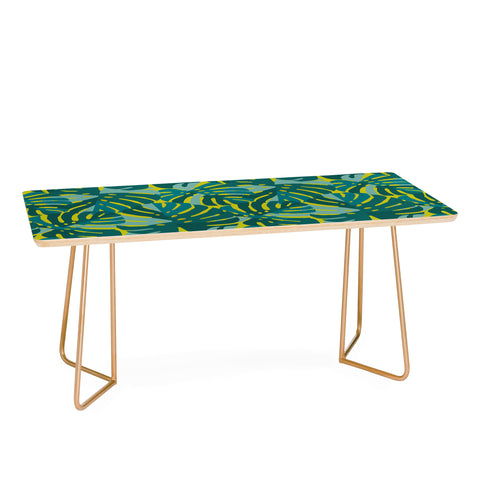 Lathe & Quill Monstera Leaves in Teal Coffee Table