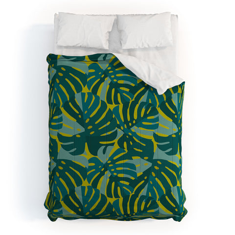 Lathe & Quill Monstera Leaves in Teal Comforter