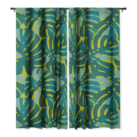 Lathe & Quill Monstera Leaves in Teal Blackout Non Repeat