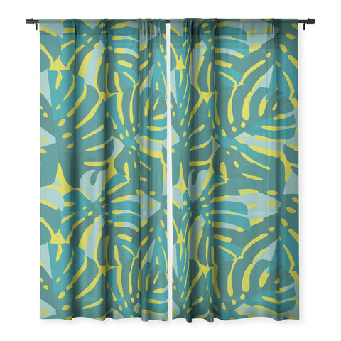 Lathe & Quill Monstera Leaves in Teal Sheer Non Repeat